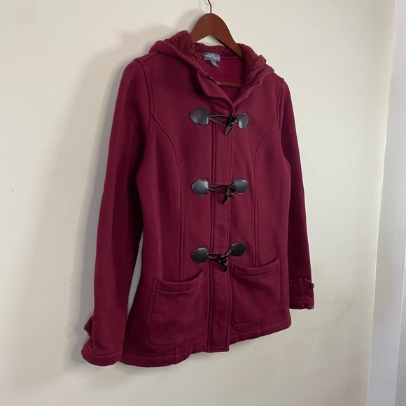 Vintage Y2K Market & Spruce Burgundy Jacket Toggle Buttons Hooded Women's Small - Picture 3 of 8